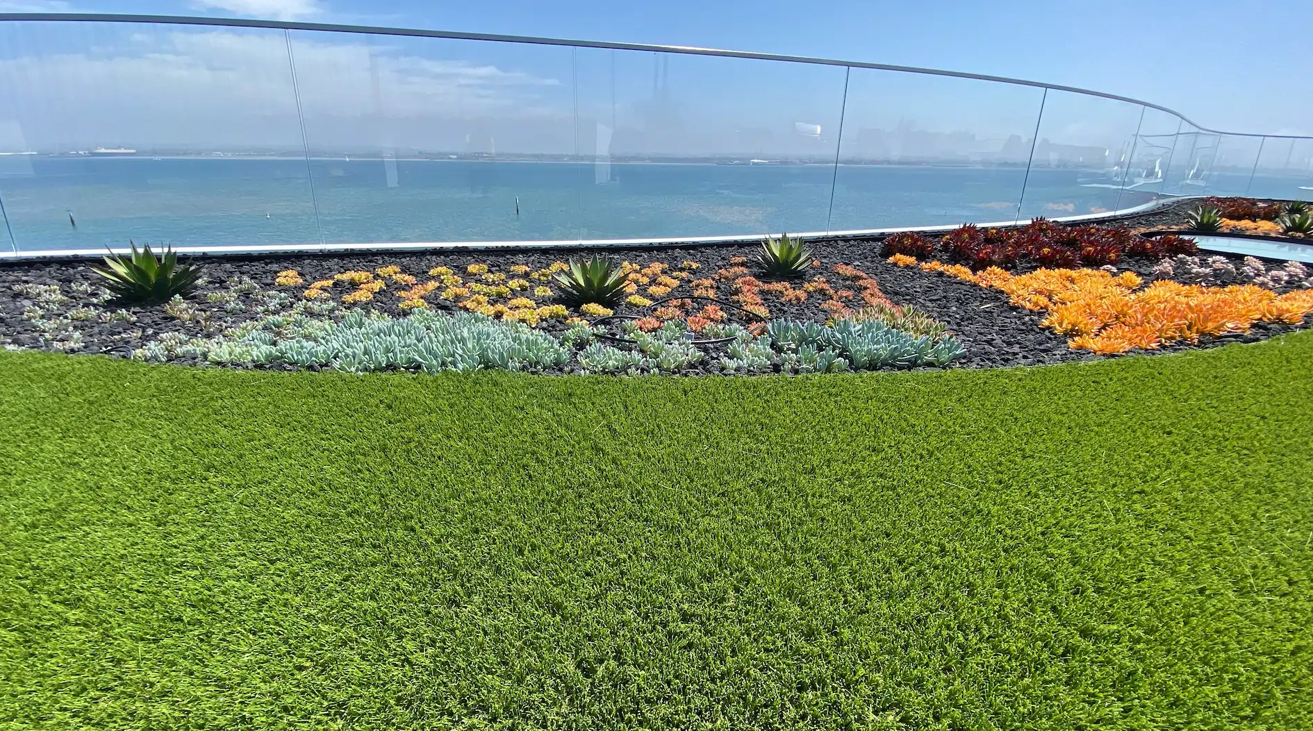 artificial grass installation near the ocean
