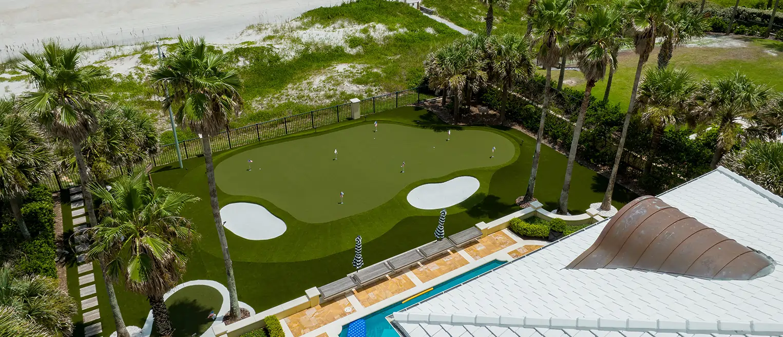 Drone shot putting green installed by SYNLawn