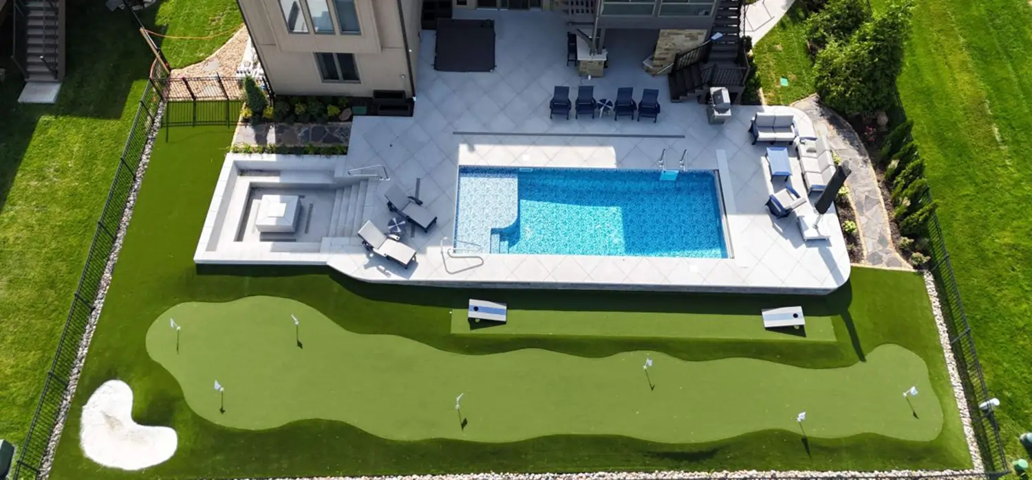 Backyard putting green & pool area from SYNLawn