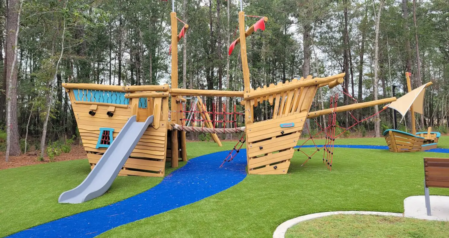 Pirate ship on artificial grass playground from SYNLawn